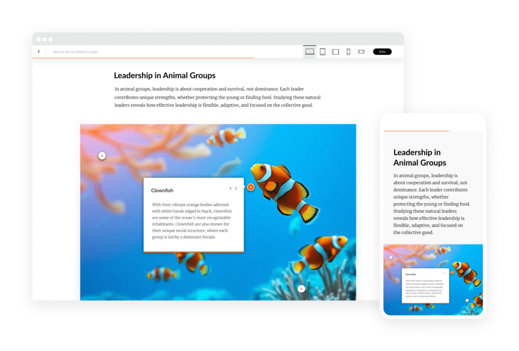 A beautiful Rise course on animal groups dynamically adapting to both a computer and a phone screen.